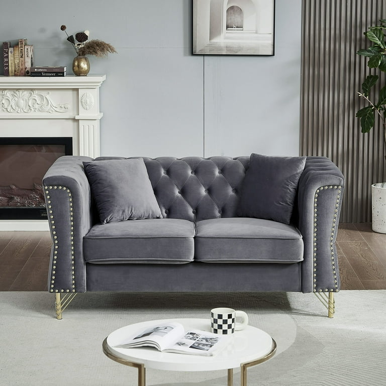 Grey studded sofa discount