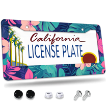 1 Pcs Tropical Floral License Plate Frame, License Plate Cover for Car Decorative Parts, Aluminum License Plate Bracket Holder Rust-Proof Weather-Proof for US Standard Car