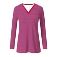 thumbnail image 5 of Tauxra Womens Long Sleeve V Neck Top with Striped, Slimted Casual Shirt, Soft Stretch Knit Fabric, Drape Hem for Versatile Everyday Wear, 5 of 7