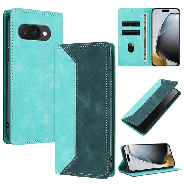 Phone Case for Google Pixel 9A FOXDOCK Premium Leather,Creative Dual-Color Cover with Card Slot,Shockproof
