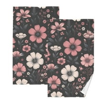 Pink Flower on Black Hand Towels Cotton Bath Towels Large Face Towels Absorbent for Bathroom 2 Packs