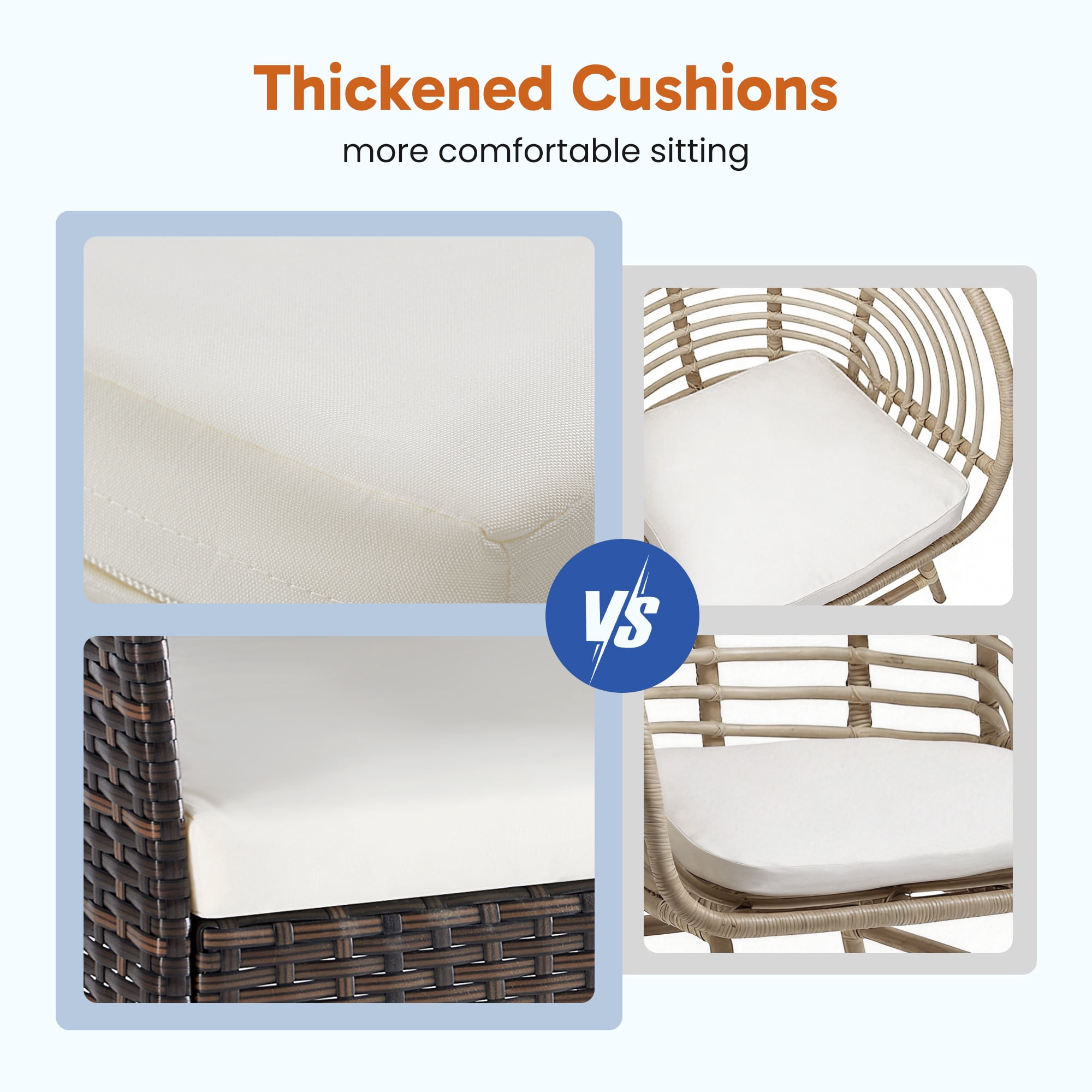 EDX 4 Piece Patio Furniture Set, All-Weather PE Rattan Conversation Set with Black Tempered Glass Coffee Table, Washable Cushions, for Porch Garden Backyard, Brown/Beige