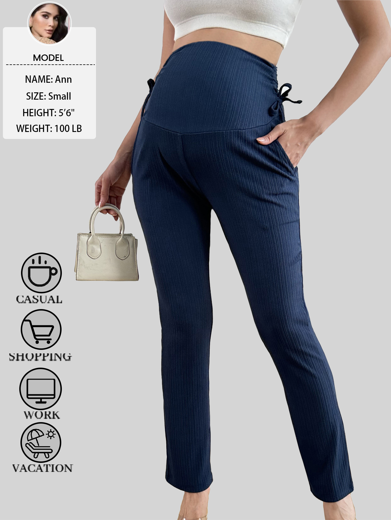Bearsland Women's Plus Size Maternity Pants Drawstring Maternity Leggings Over The Belly Stretchy Straight Pregnancy Pants with Pockets 2-Pack