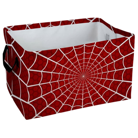 Red Spider Web Storage Basket with Handles, Foldable Organizer Bin for Toys, Clothes, Books and Home Organization, Halloween Room Decor
