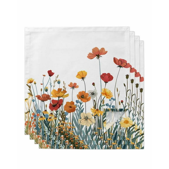 Spring Floral Cloth Napkins Set of 4, Watercolor Elegant Botanical Summer Washable Reusable Dinner Cocktail Napkin for Kitchen Party Wedding Banquet Holiday Baby Shower Table Decor
