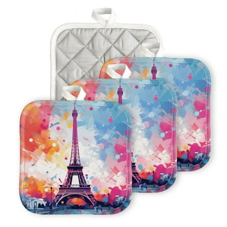 

Bahomeck Pot Holder 4Pcs Eiffel Tower With Colorful Splashes Of Color Andvector Illustration Square Heat Resistant Hot Pads For Kitchen Cooking Oven With Hanging Loop Potholder Easy To Store