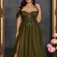 thumbnail image 5 of Embroidery Floral Modest Off Shoulder Prom Dress Plus Size Transparent A Line Oliver Green Wedding Guest Dresses Summer, 5 of 6
