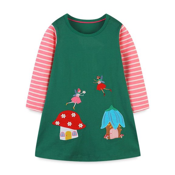 Yidarton Autumn new children's clothing children's skirt European and American style long-sleeved girls' dress knitted cotton round neck cartoon embroidered princess dress 6T