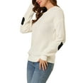 thumbnail image 5 of INSPIRE CHIC Women's Drop Shoulder Elbow Catsss Patch Loose Pullover Sweater M White, 5 of 9