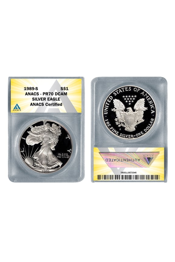 1989-S American Silver Proof Eagle 1oz coin PR70