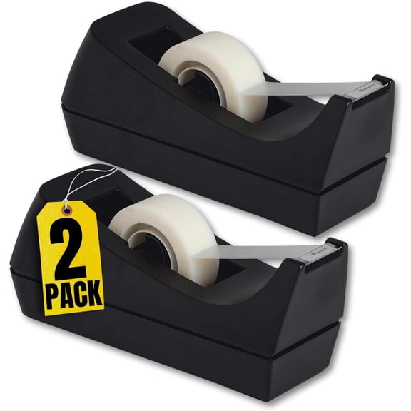 1InTheOffice Tape Dispenser Desk, Desktop Tape Dispenser, Black 2 Pack (Tape Dispenser)