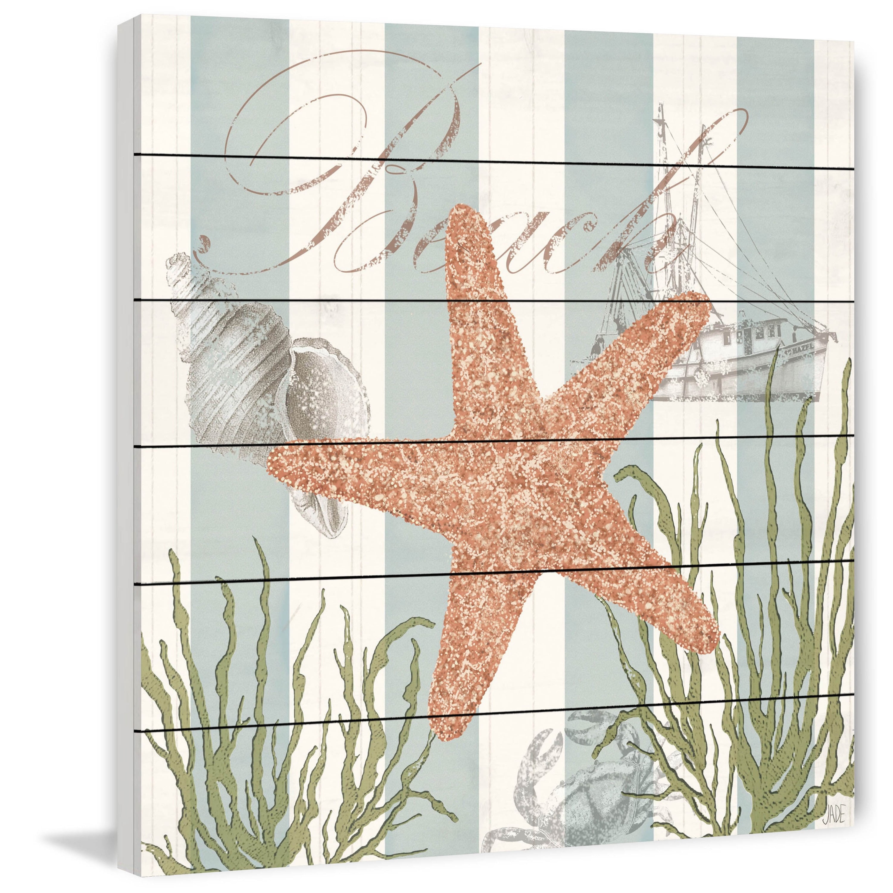 Marmont Hill "Gold Starfish" Painting Print on White Wood