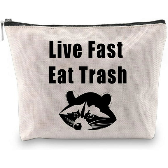 Zuo Bao Funny Raccoon Gift Raccoon Lover Makeup Bag Live Fast Eat Trash Cosmetic Bag for Raccoon Owner