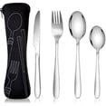 thumbnail image 1 of Juego de cubiertos de 4 paquetes con estuche portátil, juego de cubiertos de acero inoxidable con bolsa para exteriores (4 piezas negras), 1 of 5