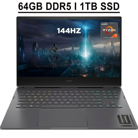 HP Omen 16 Gaming Laptop 16.1" FHD IPS 144Hz 100% sRGB Display AMD Octa-Core Ryzen 7 6800H Processor 64GB DDR5 1TB SSD NVIDIA GeForce RTX 3060 6GB RGB Backlit USB-C B&O HDMI Webcam Win11 Black
