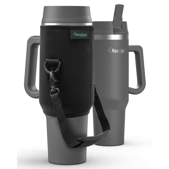 Leakproof 40 oz Tumbler with Handle and Protective Carrying Sleeve - Insulated Water Bottle Cup with Spill proof Straw Lid and Hand Strap (40 Ounce) Charcoal Gray