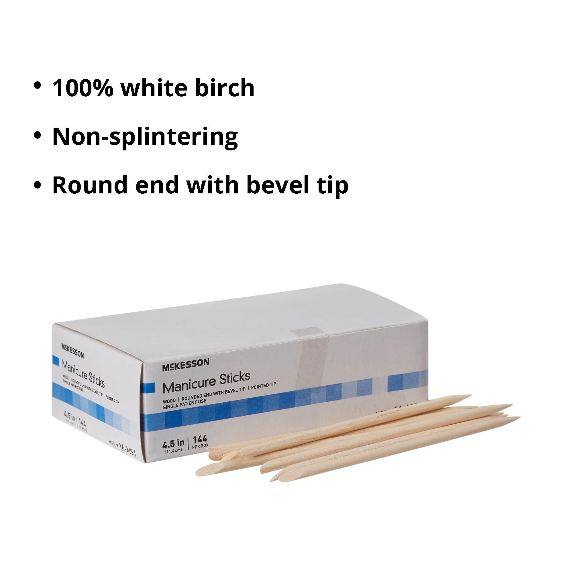 McKesson Wood Manicure Stick for Cuticle Care, Round End Bevel Tip, 4 /2 in, 7200 Ct