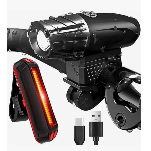 Luces Delanteras y Traseras LED USB Recargable IPX5 para Bicicleta Modelo Negro
