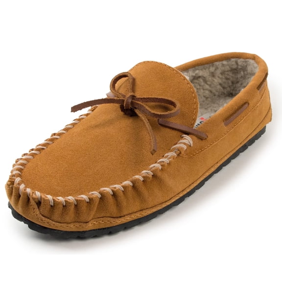Minnetonka Mens Casey Slipper, Cinnamon, Size 12 Double Wide