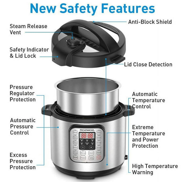 Rozmoz 6 Quart Pressure Cooker 11-In-1 Digital Stainless Steel Electric  Pressure Cooker RP30 