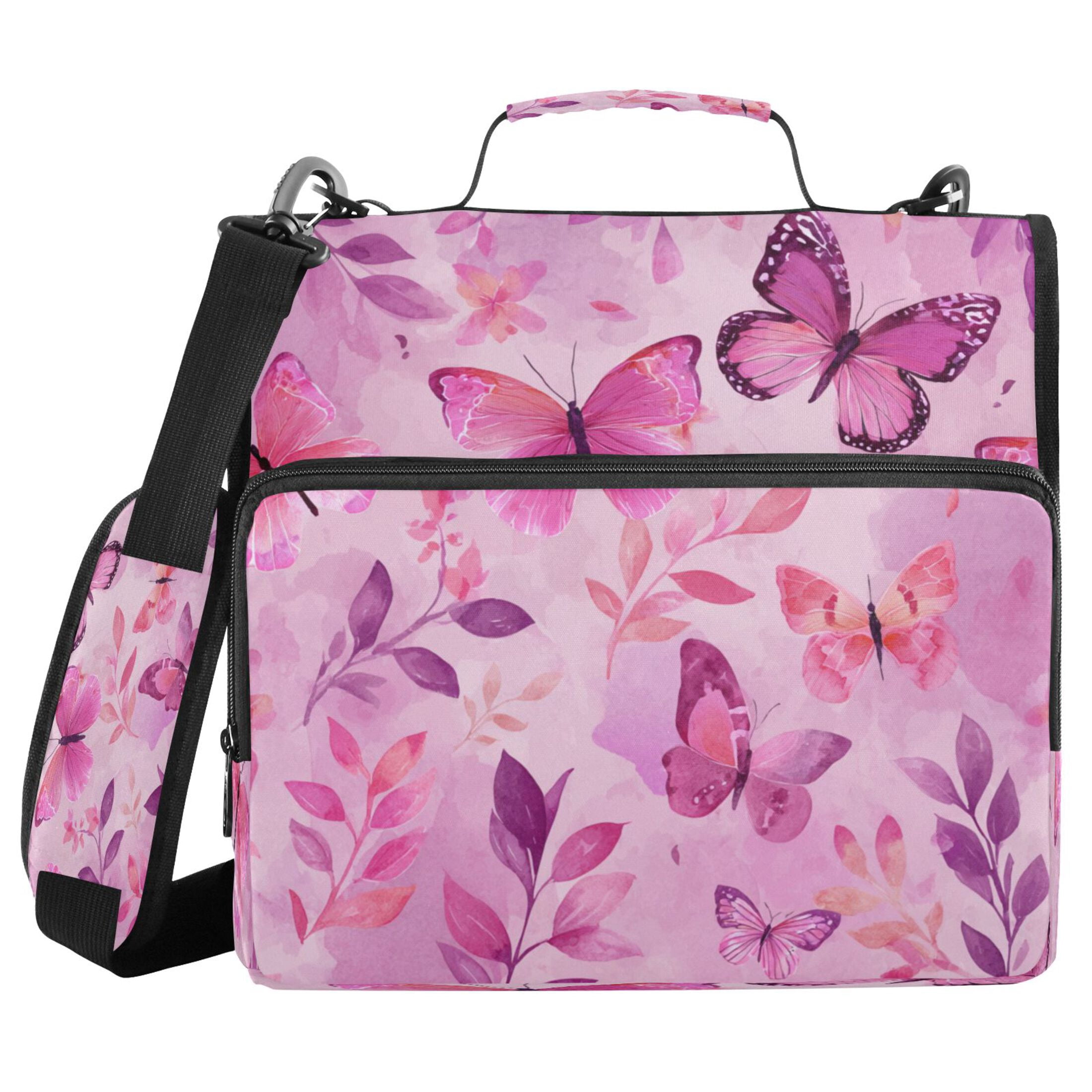 3 Ring Zipper Binder Stationery Organizer for Study Work Home Travel, All-Purpose File Folder Storage Bag for Daily Document Organization Pink Butterfly Garden in Blush