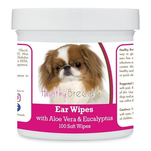 Healthy Breeds 192959823943 Japanese Chin Ear Cleaning Wipes with Aloe & Eucalyptus for Dogs - 100 Count