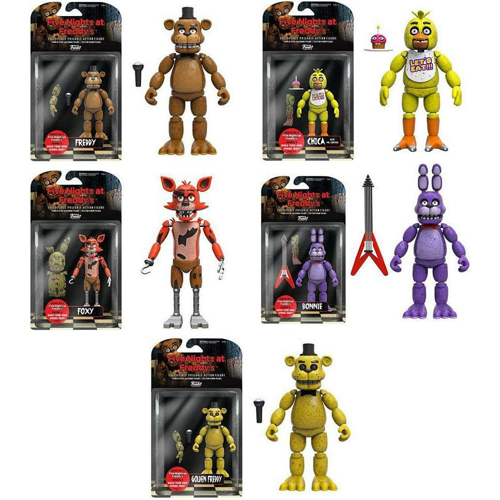 Freddy, Chica, Foxy, Bonnie & Golden Freddy Set of 5 Action Figures