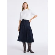 Women's and Women's Plus Stitched Pleat Denim Maxi Skirt, Sizes 0-28W