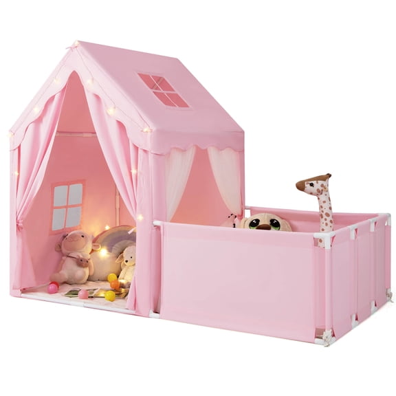 Infans Kids Play Tent w/Playpen Yard Door Curtains Windows Star Lights for Boys Girls