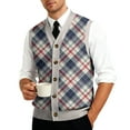thumbnail image 5 of Kixjoy Mens Sweater Vest Business Knitted Sleeveless Pullovers Sweater Formal V Neck Plaid Ribbed Sweaters Regular Fit Golf Stretch Vest, Light Gray S, 5 of 7