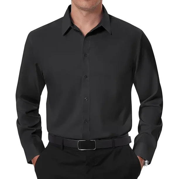 Camisas De Vestir Manga Larga Slim Fit Hombre,Negro,S