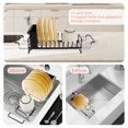 thumbnail image 3 of Grusce Sink Dish Drying Rack with Drip Tray Stretchable Dish Drainer Rack 12 Slot Dish Drainer Drying Rack Metal Dish Rack Drainer Multifunctional Kitchen Dish Rack for Dish Plate, 3 of 5