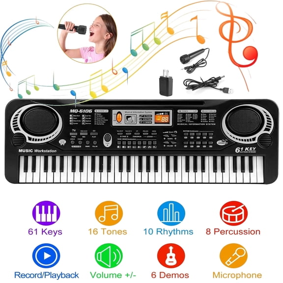 SAVALETOR Piano Keyboard,61 Keys Digital Music Keyboard,Electronic Keyboard,Electric Piano Musical Instrument Kids Learning Keyboard with Microphone For Beginners Kids Girls Boys