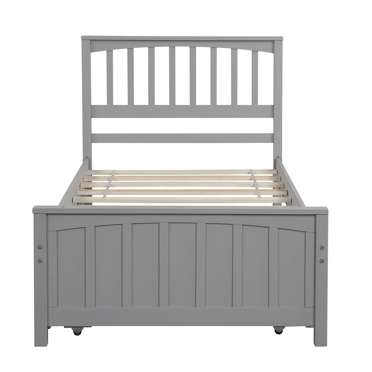 Holaki Wood Twin Size Bed with Trundle for Kids, Gray