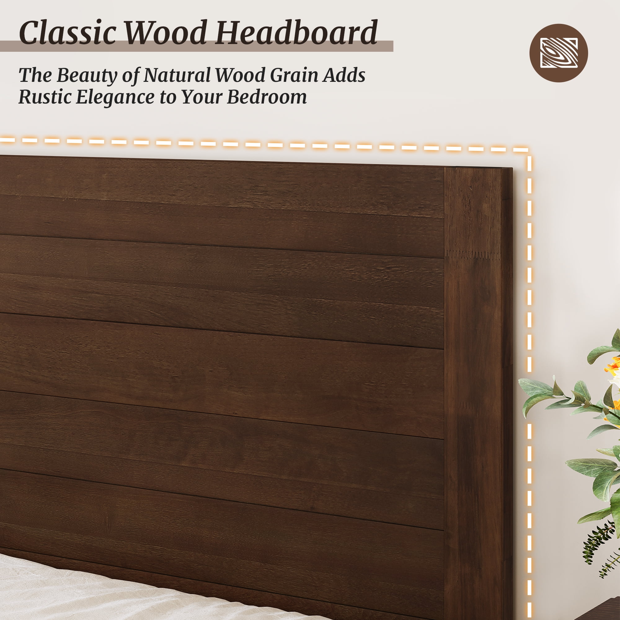 DYCANPO King Bed Frame with Headboard Acacia Wood Platform, Non-Slip&Without Noise, Walnut