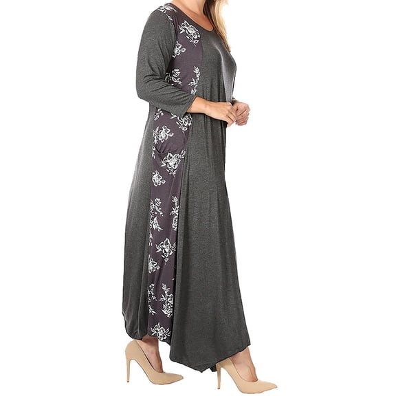 Funfash Women Plus Size Gray White Pocket Slimming Long Maxi Dress Made in USA