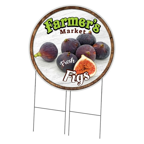 SignMission Corrugated Plastic Sign With Stakes 36" Circular - Farmer's Market Figs | Coroplast Yard Sign With Stake | Made in the USA
