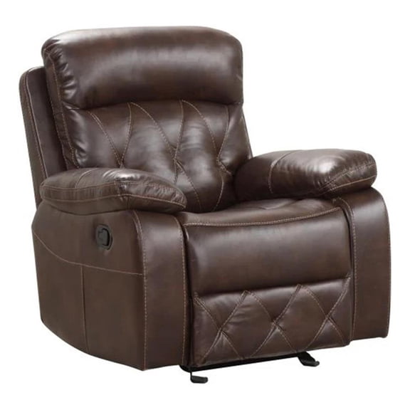 Kesy Manual Glider Recliner Chair-Pillow Top Arms-Brown Faux Leather