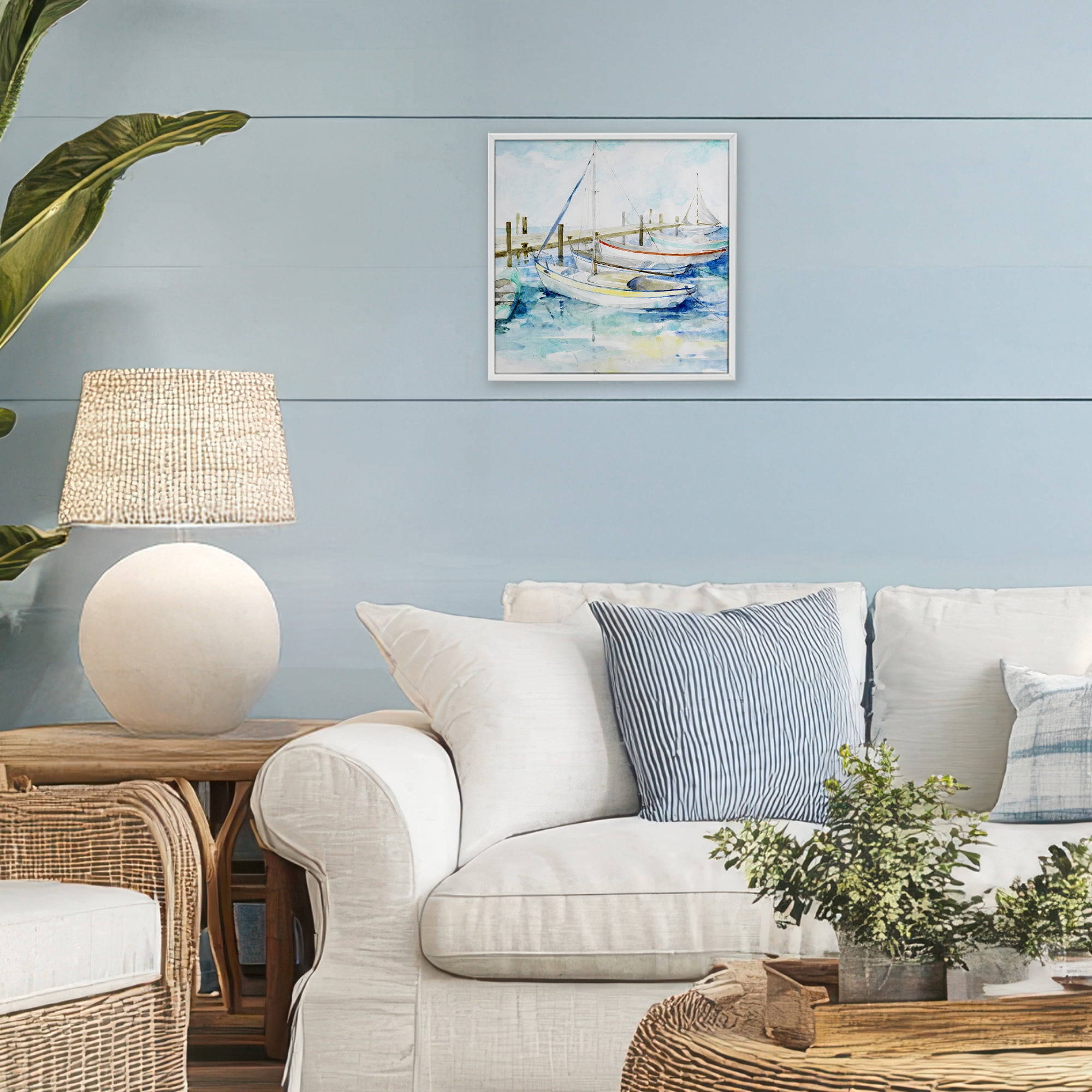 Stupell Industries Docked Sails on Stormy Seas White Framed Giclee Art, design by Lorenzo Collective