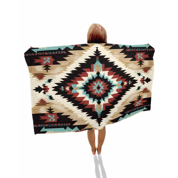 Boho Brown Teal Red Beach Towels Oversized Super Absorbent, Southwestern Geometric Art Vintage Lightweight Bath Towel Quick Dry Sets For Bathroom/Pool/Rv Camping/Beach Play/Gym Room/Picnic 30"x60"