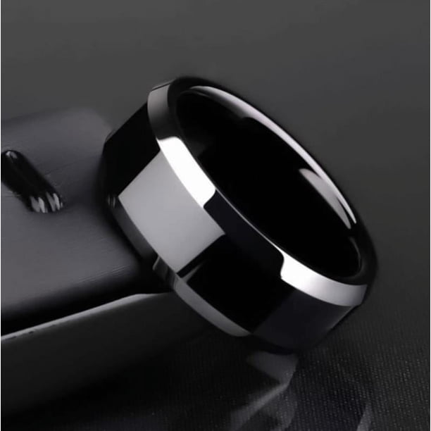 Anillo de acero inoxidable para hombre y mujer, sortija de compromiso de boda, color negro mate, a la moda