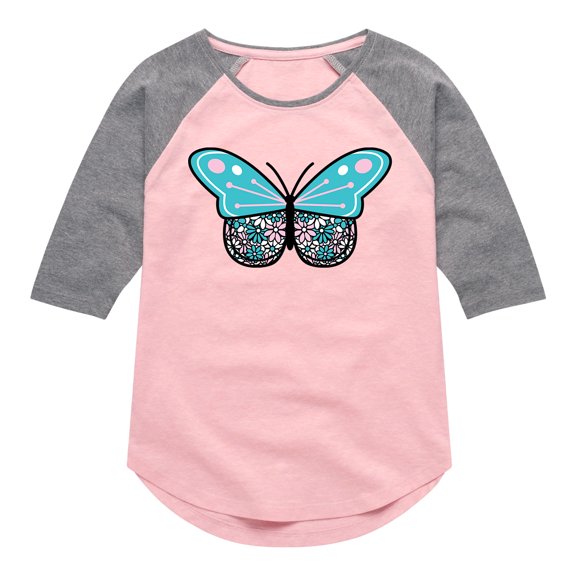 Instant Message - Flower Butterfly - Toddler And Youth Girls Raglan Graphic T-Shirt