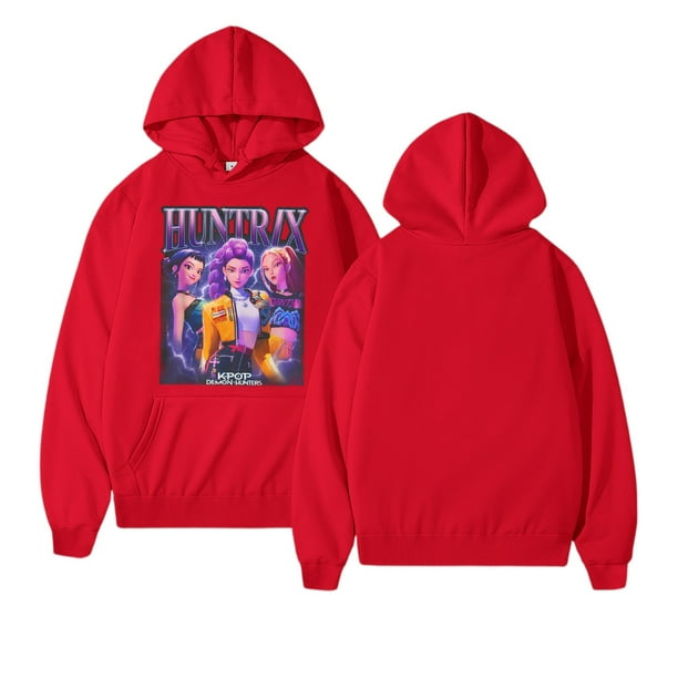 KPop Demon Hunters Huntrix Team Hoodie - Anime Movie Pattern Men's and Women's Fashion Pullover Sweatshirt, Suitable for K-Pop and Anime Fans#Red 2XL