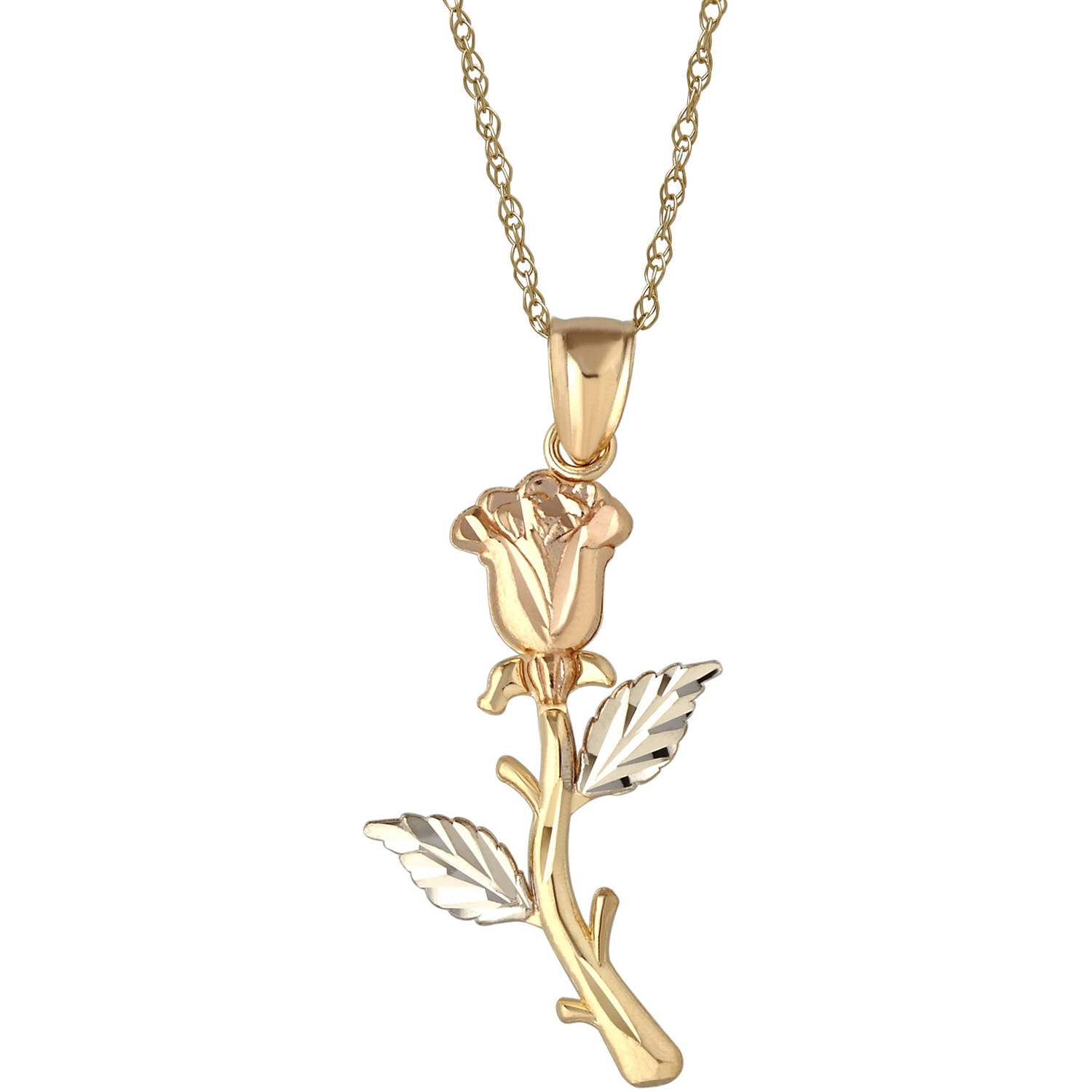 Simply Gold Precious Sentiments 10kt Yellow, White and Pink Gold Rose Pendant, 18" by Richline Group Inc