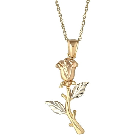 Simply Gold Precious Sentiments 10kt Yellow, White and Pink Gold Rose Pendant, 18