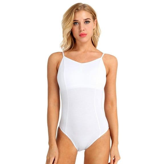 TSSOE Classic V-Neck Camisole Dance Leotards for Women Cotton Spaghetti Straps Ballet Costume White XL