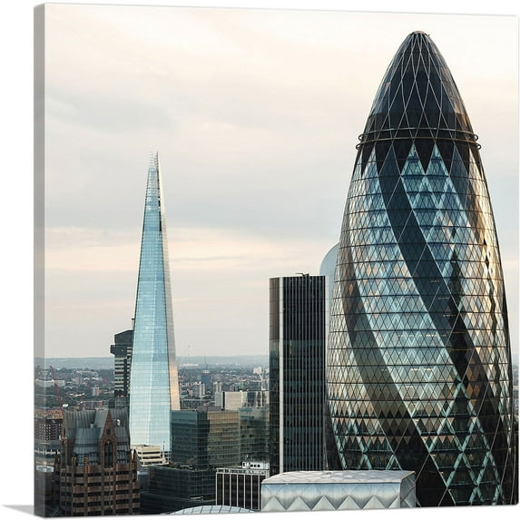 ARTCANVAS 30 St Mary Axe The Gherkin London Commercial Skyscraper Canvas Art Print - Size: 12" x 12" (0.75" Deep)