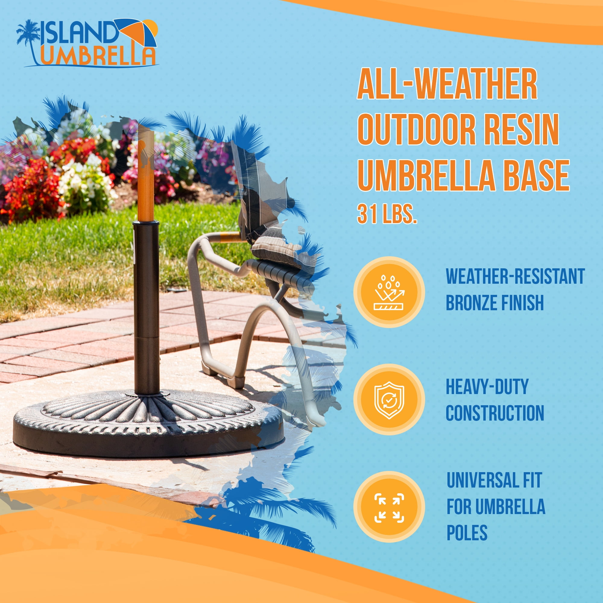 Island Umbrella Classic 31-lb Umbrella Base, Poly Resin with Bronze Finish