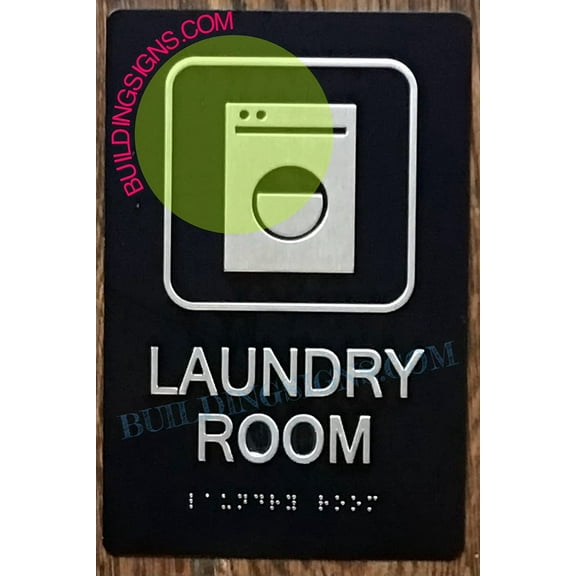 Laundry Room Sign -Braille Sign with Raised Tactile Graphics and Letters (Aluminum,Black,Size 6x9)-The Sensation line (ref-2201)