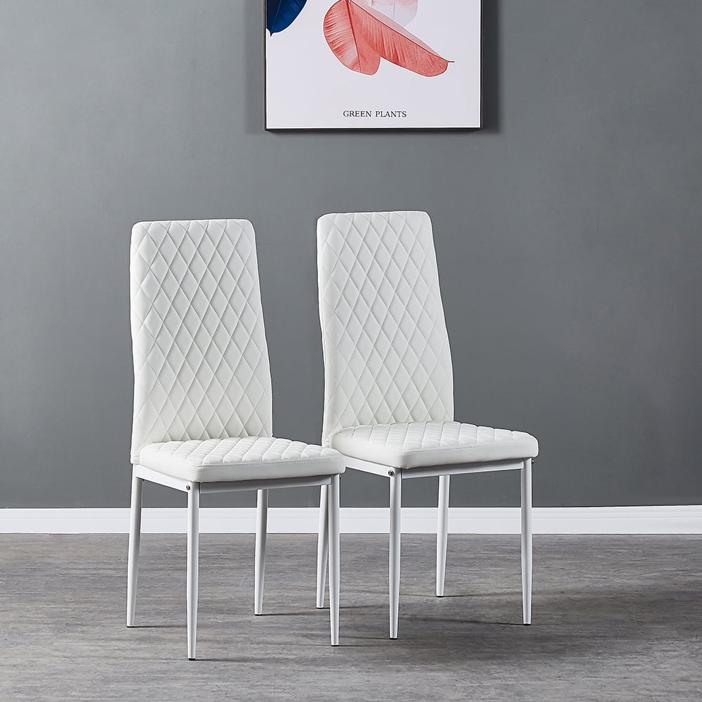Lowestbest 6Pcs Modern Leather Dining Chairs, Chairs with Cushion High Back Metal Legs, Side Chairs for Kitchen Living Room Bedroom Furniture, White Lowestbest 6Pcs Modern Leather Dining Chairs, Chairs with Cushion High Back Metal Legs, Side Chairs for Kitchen Living Room Bedroom Furniture, White